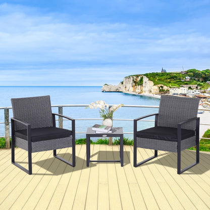 Outsunny 2 Seater Rattan Patio Set W/ Cushions-Grey/Black