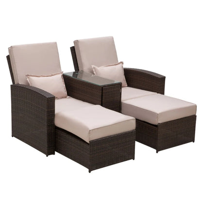 Outsunny 2-Seater Rattan Sofa Lounger Set-Brown
