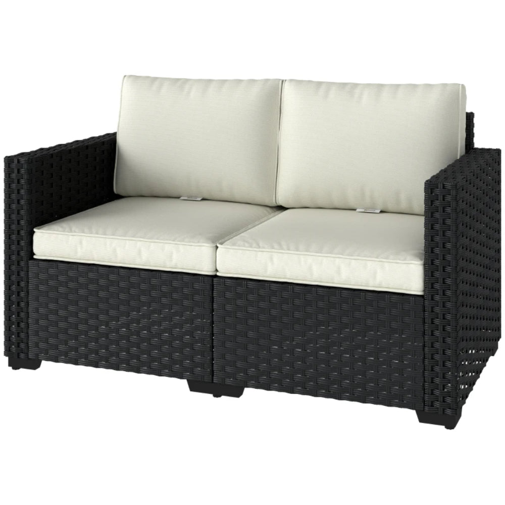 Outsunny 2 Seater Rattan Sofa, Outdoor Garden Sofa with Deep Seat, Cushions, Wide Armrests for Patio, Balcony, Porch