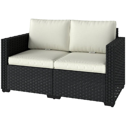 Outsunny 2 Seater Rattan Sofa, Outdoor Garden Sofa with Deep Seat, Cushions, Wide Armrests for Patio, Balcony, Porch