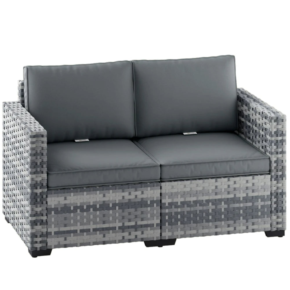 Outsunny 2 Seater Rattan Sofa, Outdoor Garden Sofa with Deep Seat, Cushions, Wide Armrests for Patio, Balcony, Porch