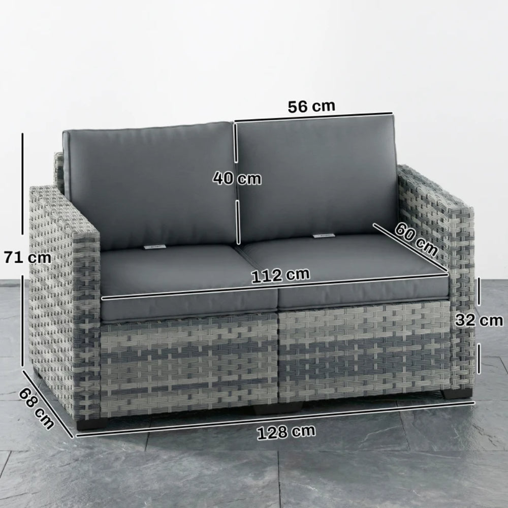 Outsunny 2 Seater Rattan Sofa, Outdoor Garden Sofa with Deep Seat, Cushions, Wide Armrests for Patio, Balcony, Porch