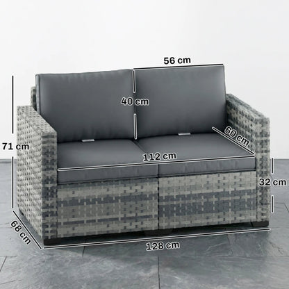 Outsunny 2 Seater Rattan Sofa, Outdoor Garden Sofa with Deep Seat, Cushions, Wide Armrests for Patio, Balcony, Porch