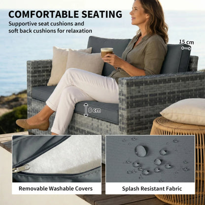 Outsunny 2 Seater Rattan Sofa, Outdoor Garden Sofa with Deep Seat, Cushions, Wide Armrests for Patio, Balcony, Porch