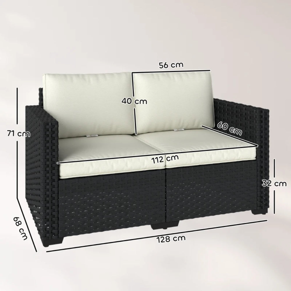 Outsunny 2 Seater Rattan Sofa, Outdoor Garden Sofa with Deep Seat, Cushions, Wide Armrests for Patio, Balcony, Porch