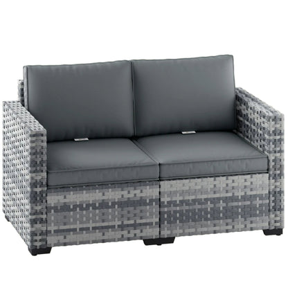 Outsunny 2 Seater Rattan Sofa, Outdoor Garden Sofa with Deep Seat, Cushions, Wide Armrests for Patio, Balcony, Porch