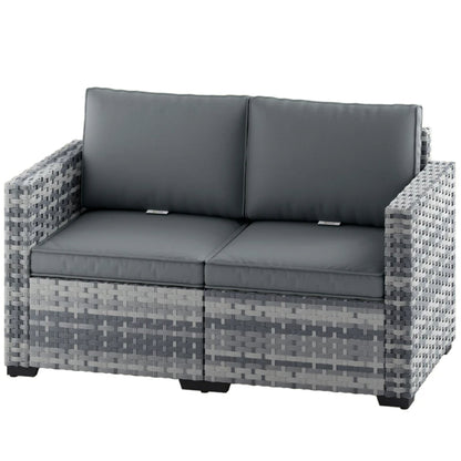 Outsunny 2 Seater Rattan Sofa, Outdoor Garden Sofa with Deep Seat, Cushions, Wide Armrests for Patio, Balcony, Porch