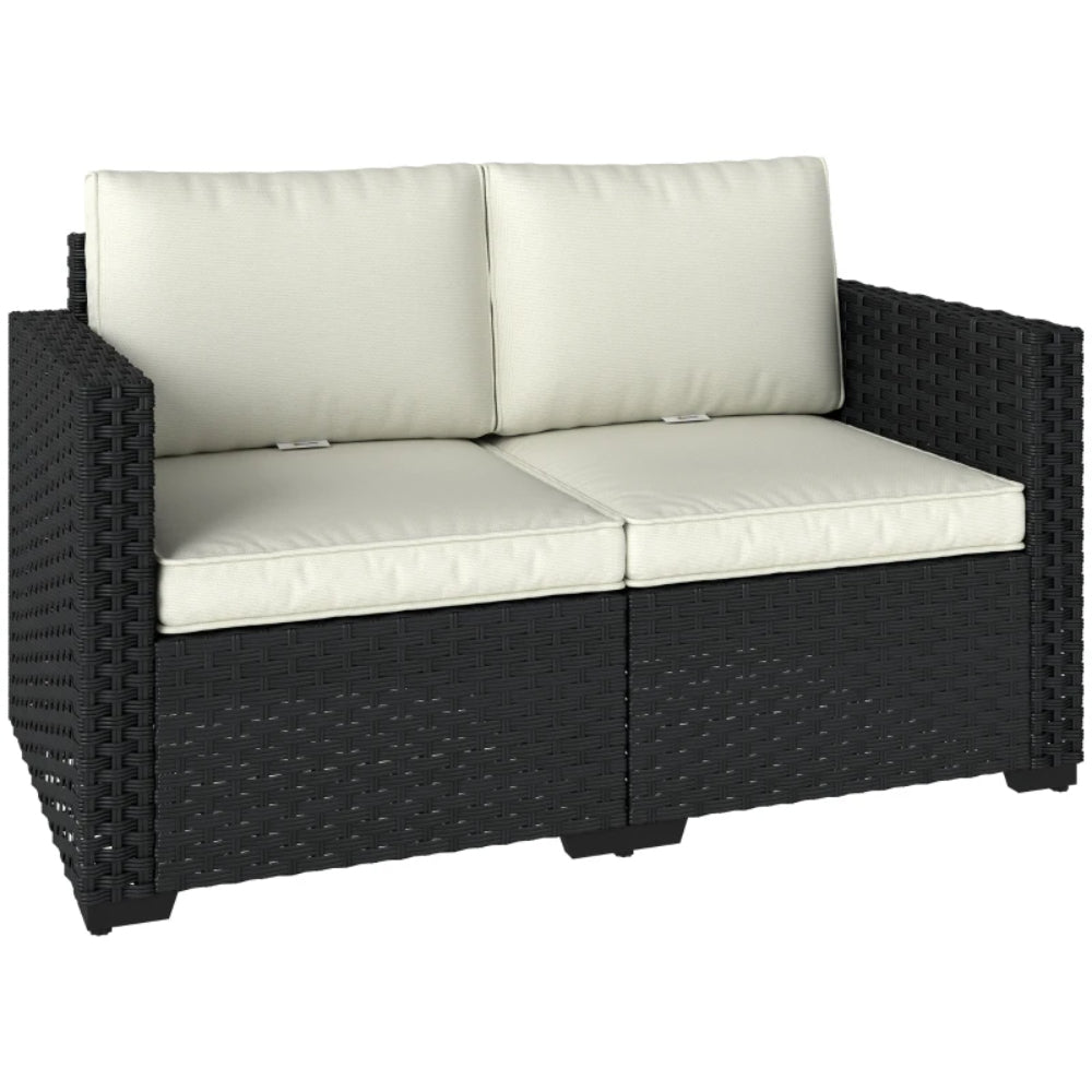 Outsunny 2 Seater Rattan Sofa, Outdoor Garden Sofa with Deep Seat, Cushions, Wide Armrests for Patio, Balcony, Porch