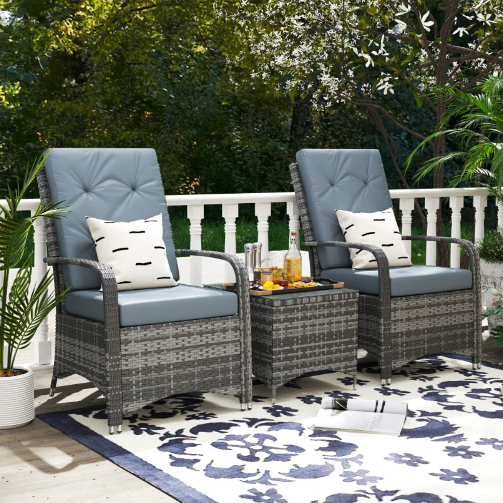 Outsunny 2-Seater Rattan Table & Chair, Bistro Garden Furniture Set Wicker Table for Small Patio, Waterproof Cover Included
