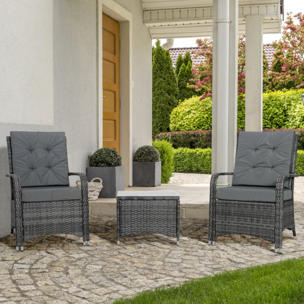 Outsunny 2-Seater Rattan Table & Chair, Bistro Garden Furniture Set Wicker Table for Small Patio, Waterproof Cover Included