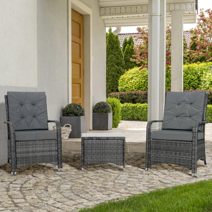 Outsunny 2-Seater Rattan Table & Chair, Bistro Garden Furniture Set Wicker Table for Small Patio, Waterproof Cover Included