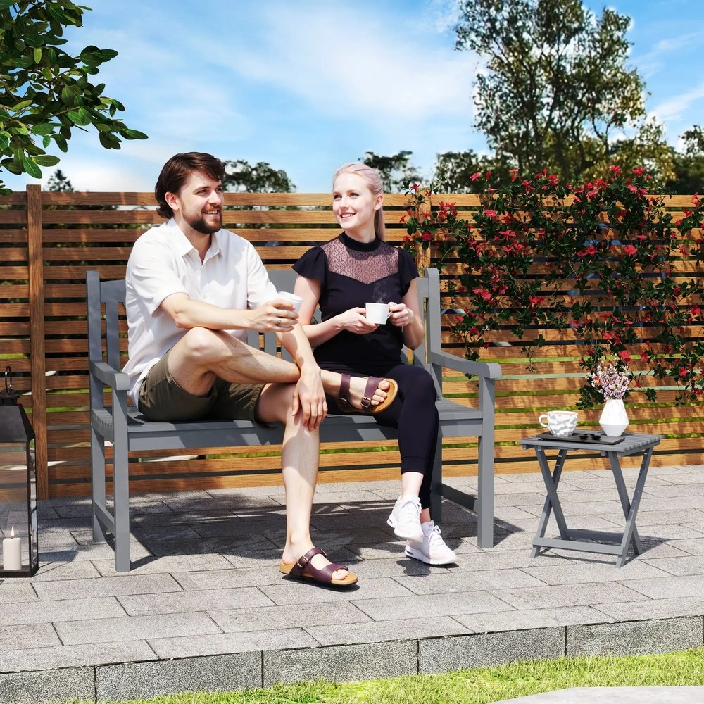 Outsunny 2-Seater Wooden Garden Bench Outdoor Patio Loveseat for Porch, Grey 1