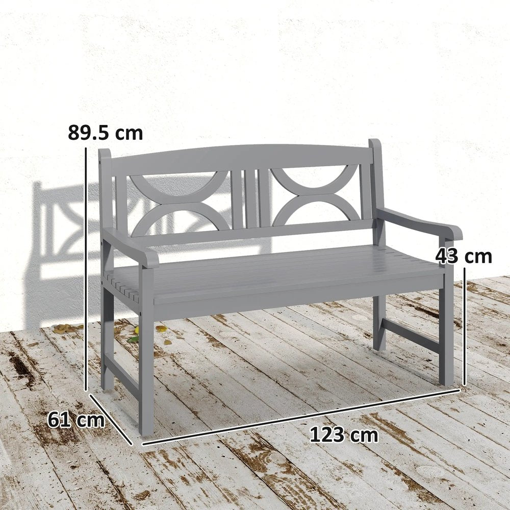 Outsunny 2-Seater Wooden Garden Bench Outdoor Patio Loveseat for Porch, Grey 2