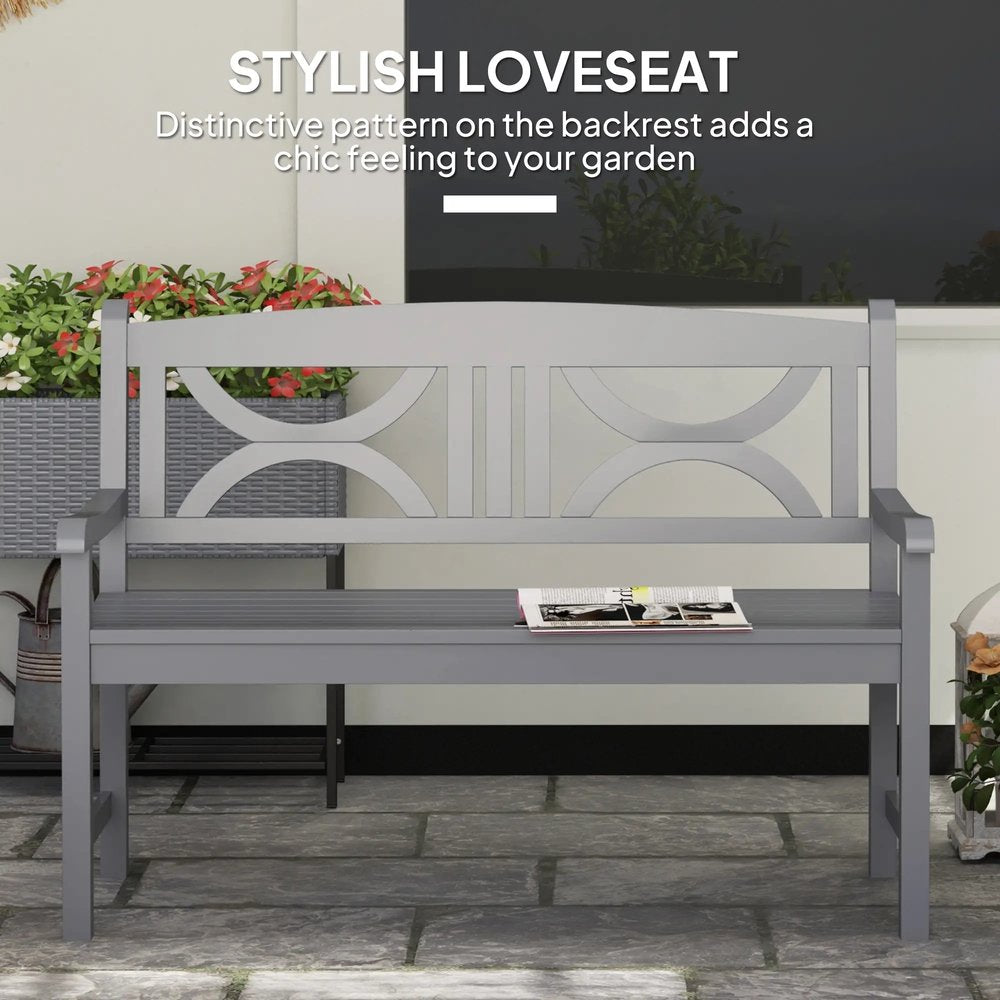 Outsunny 2-Seater Wooden Garden Bench Outdoor Patio Loveseat for Porch, Grey 3
