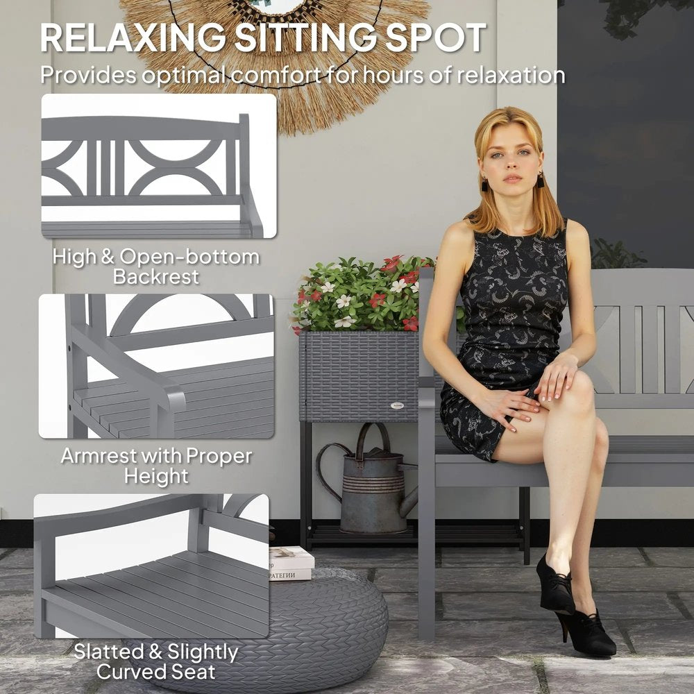 Outsunny 2-Seater Wooden Garden Bench Outdoor Patio Loveseat for Porch, Grey 4