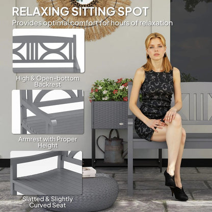 Outsunny 2-Seater Wooden Garden Bench Outdoor Patio Loveseat for Porch, Grey 4