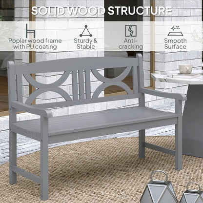 Outsunny 2-Seater Wooden Garden Bench Outdoor Patio Loveseat for Porch, Grey 5