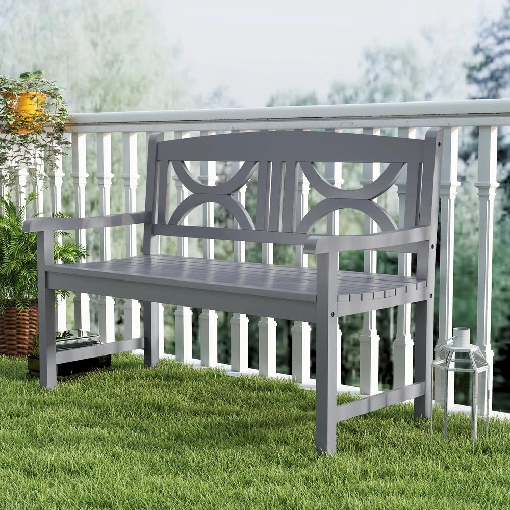 Outsunny 2-Seater Wooden Garden Bench Outdoor Patio Loveseat for Porch, Grey 6