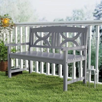 Outsunny 2-Seater Wooden Garden Bench Outdoor Patio Loveseat for Porch, Grey 6