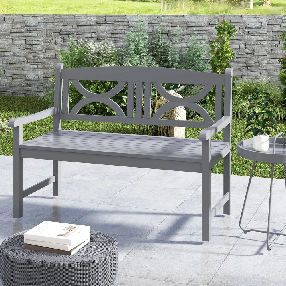 Outsunny 2-Seater Wooden Garden Bench Outdoor Patio Loveseat for Porch, Grey 7