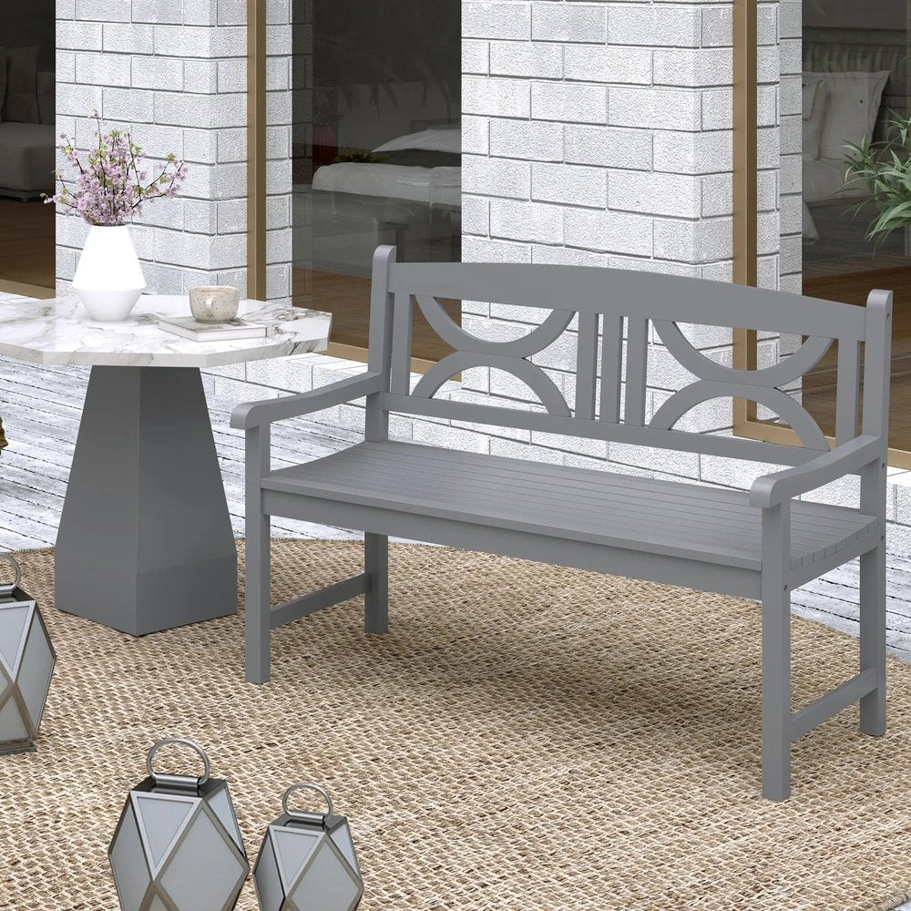 Outsunny 2-Seater Wooden Garden Bench Outdoor Patio Loveseat for Porch, Grey 8