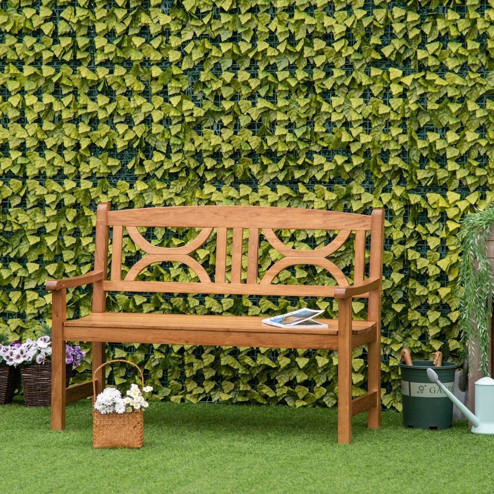 Outsunny 2-Seater Wooden Garden Bench Outdoor Patio Loveseat for Yard, Lawn, Porch, Natural 1
