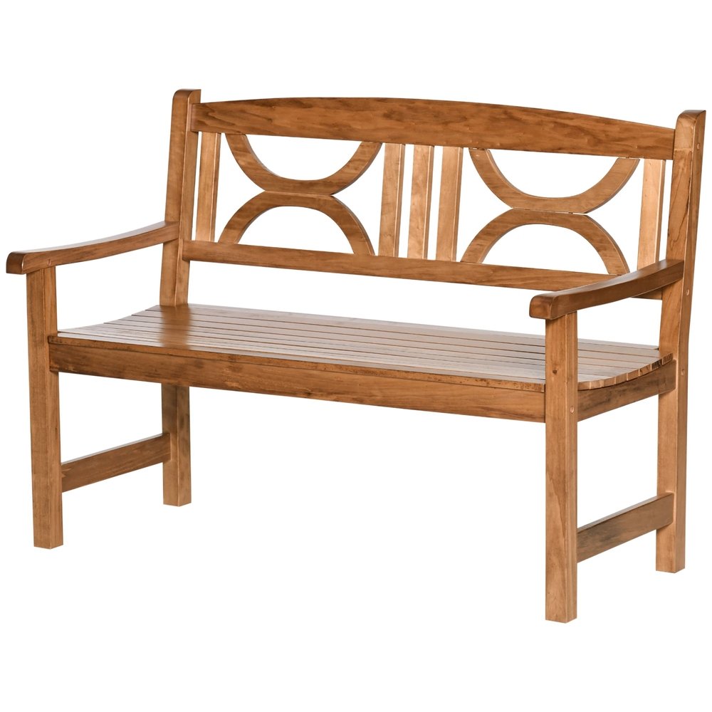 Outsunny 2-Seater Wooden Garden Bench Outdoor Patio Loveseat for Yard, Lawn, Porch, Natural 12