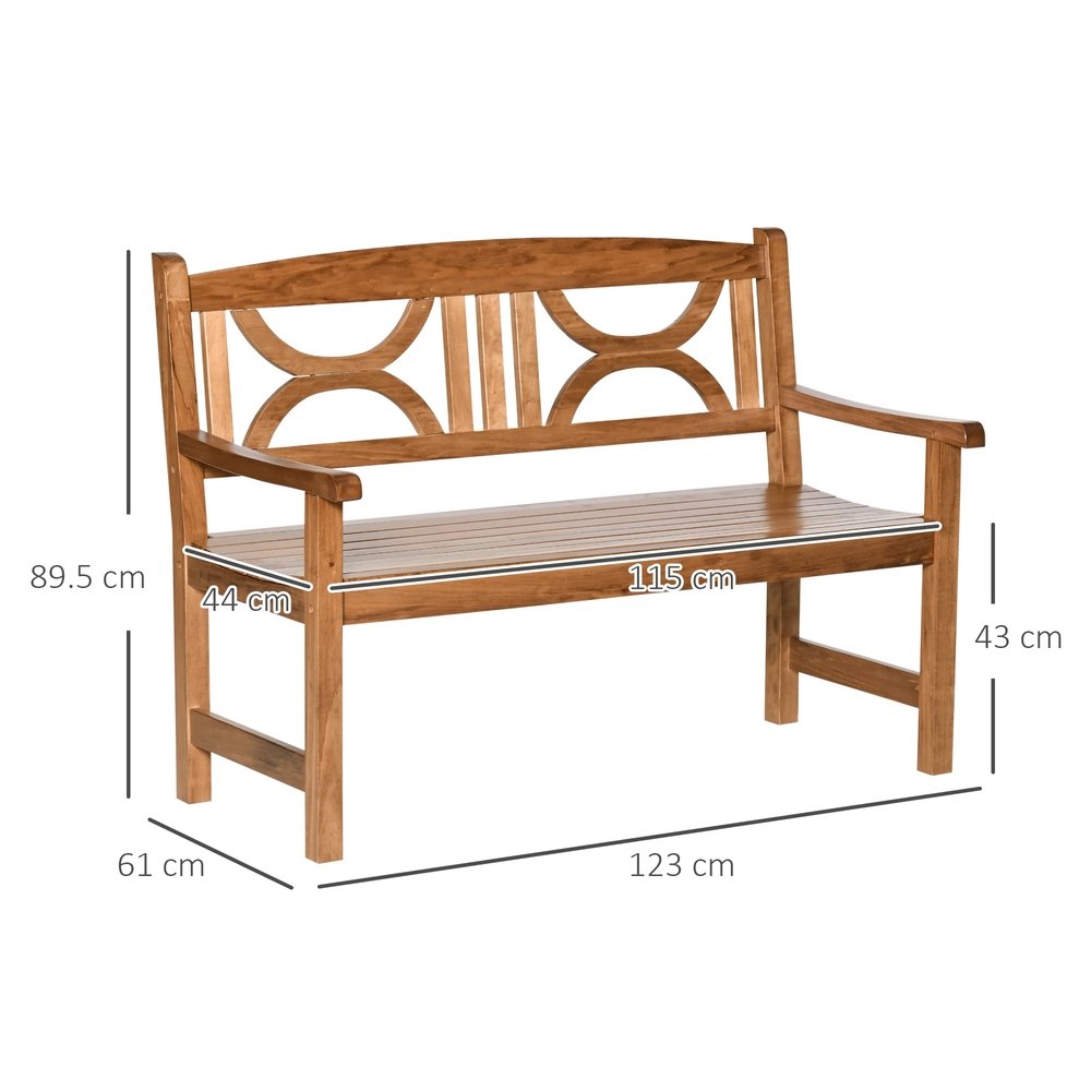 Outsunny 2-Seater Wooden Garden Bench Outdoor Patio Loveseat for Yard, Lawn, Porch, Natural 2