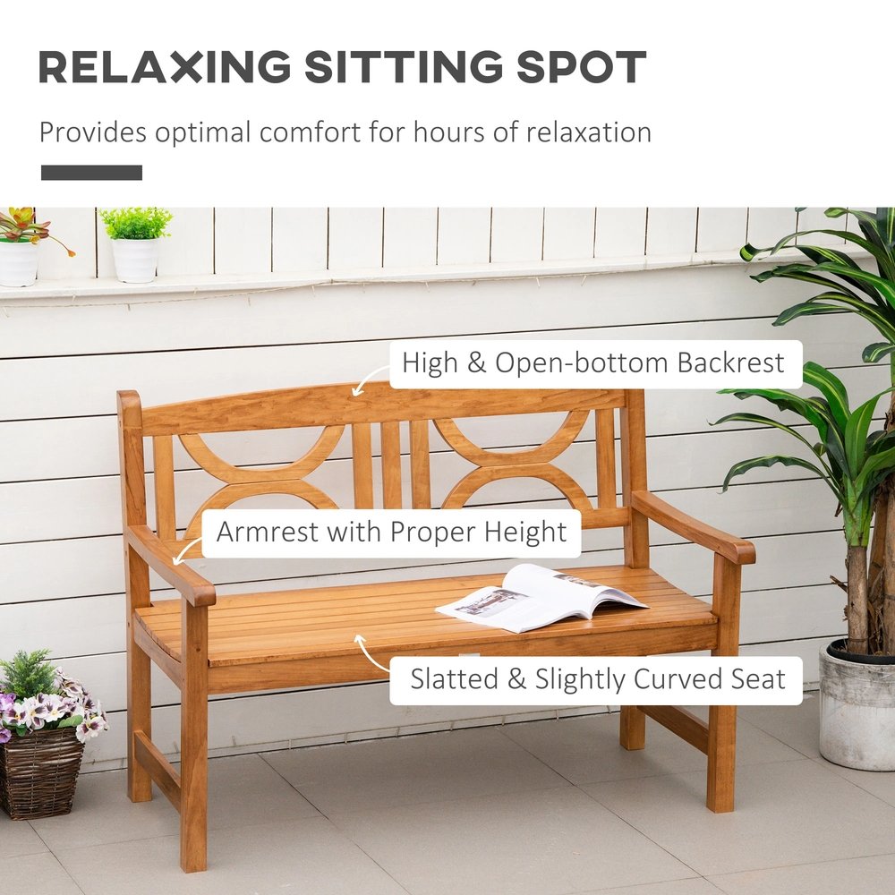 Outsunny 2-Seater Wooden Garden Bench Outdoor Patio Loveseat for Yard, Lawn, Porch, Natural 4