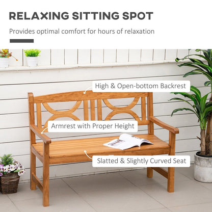 Outsunny 2-Seater Wooden Garden Bench Outdoor Patio Loveseat for Yard, Lawn, Porch, Natural 4