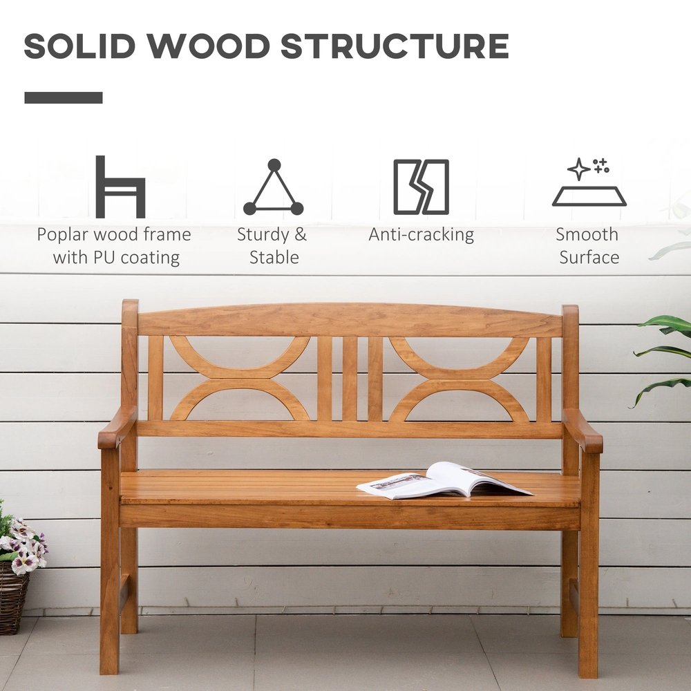 Outsunny 2-Seater Wooden Garden Bench Outdoor Patio Loveseat for Yard, Lawn, Porch, Natural 5
