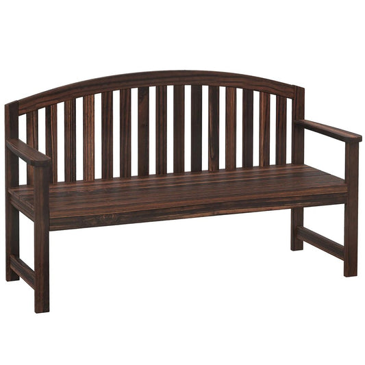 Outsunny 2 Seater Wooden Garden Bench with Armrest, Outdoor Furniture Chair for Park, Balcony 