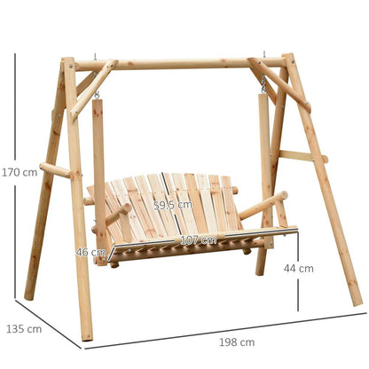Outsunny 2 Seater Wooden Garden Swing Chair, Larch Wood Porch Swing Seat Bench Lounger for Outdoor Patio Garden, 300kg Capacity 2