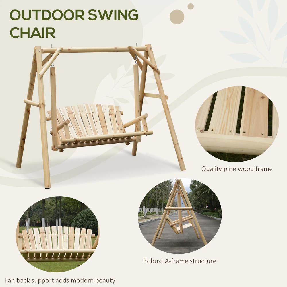 Outsunny 2 Seater Wooden Garden Swing Chair, Larch Wood Porch Swing Seat Bench Lounger for Outdoor Patio Garden, 300kg Capacity 4