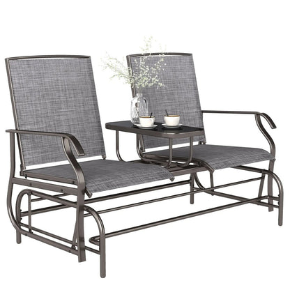 Outsunny 2 Seats Garden Glider Bench, Metal Frame Loveseat with Glass Top Centre Table, Porch Rocking Glider for 2 Person, for Deck, Patio, Brown/ Grey 10