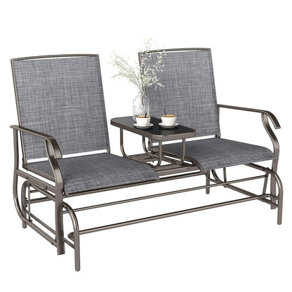 Outsunny 2 Seats Garden Glider Bench, Metal Frame Loveseat with Glass Top Centre Table, Porch Rocking Glider for 2 Person, for Deck, Patio, Brown/ Grey 9