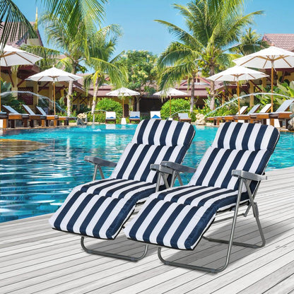 Outsunny 2Pc Folding Sun Loungers Set-Blue/White 1