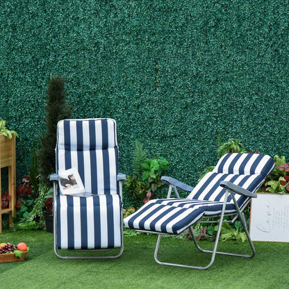 Outsunny 2Pc Folding Sun Loungers Set-Blue/White 10