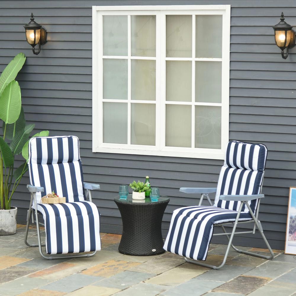 Outsunny 2Pc Folding Sun Loungers Set-Blue/White 11