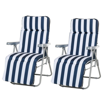 Outsunny 2Pc Folding Sun Loungers Set-Blue/White 12