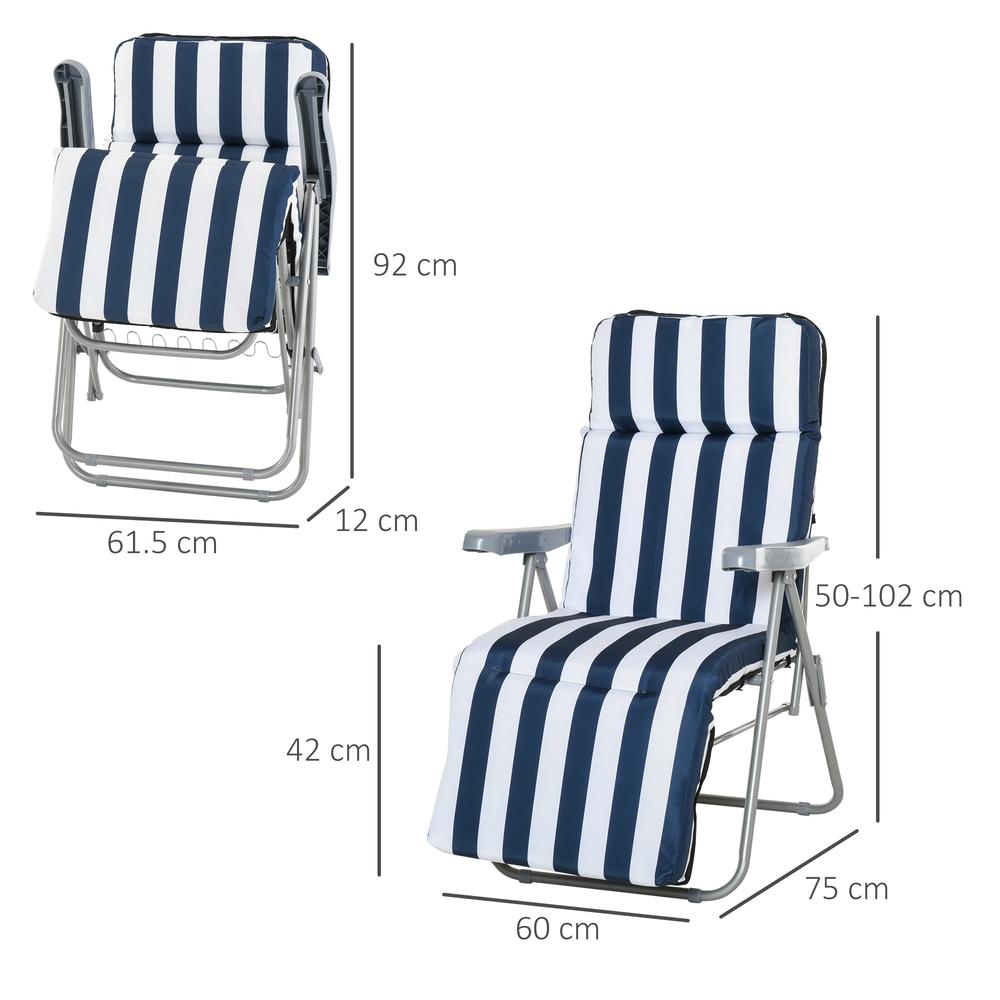 Outsunny 2Pc Folding Sun Loungers Set-Blue/White 2
