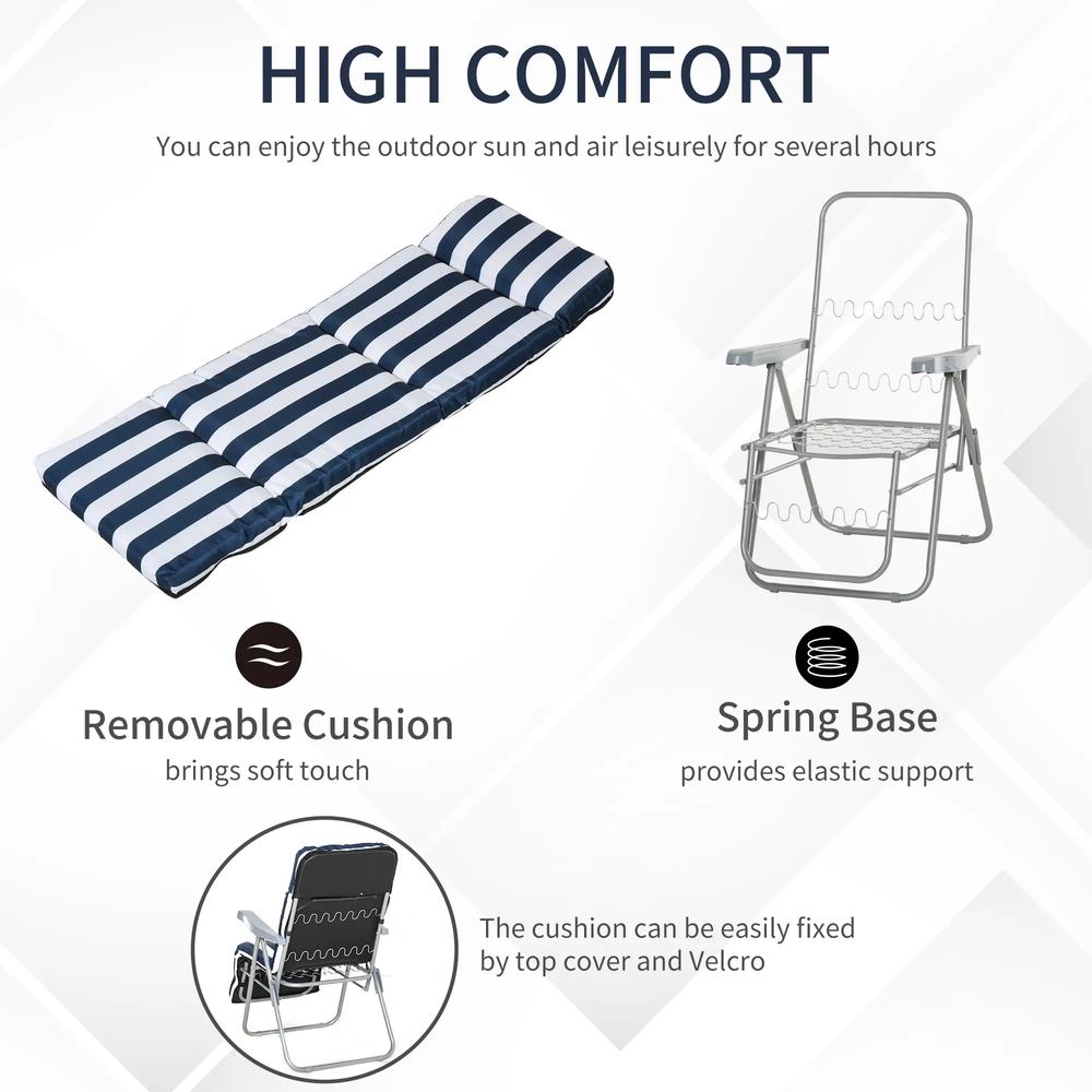 Outsunny 2Pc Folding Sun Loungers Set-Blue/White 3
