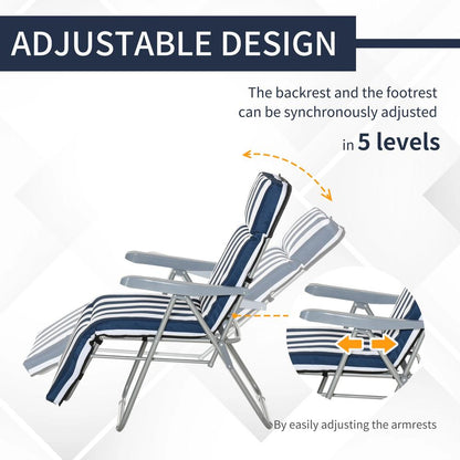 Outsunny 2Pc Folding Sun Loungers Set-Blue/White 4