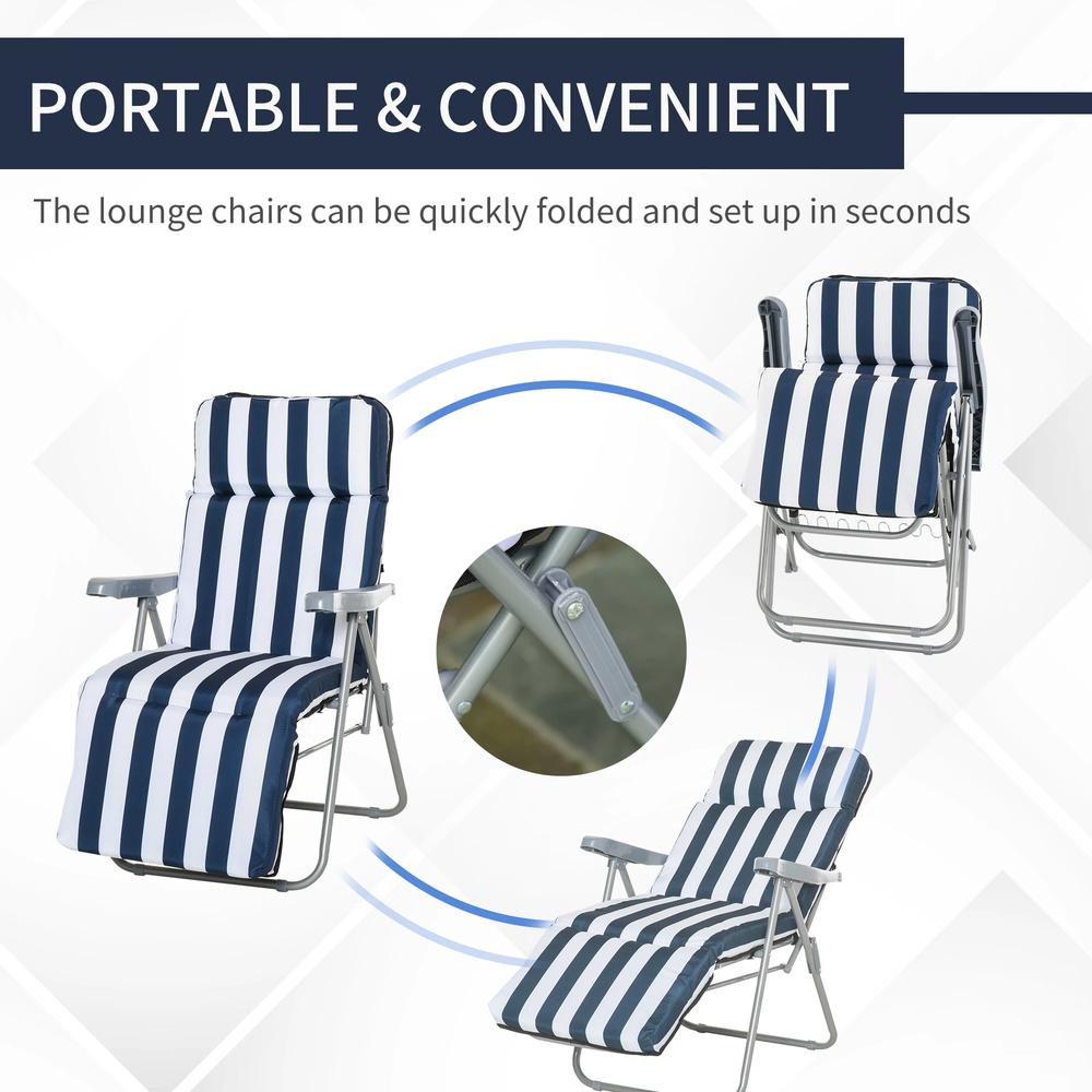 Outsunny 2Pc Folding Sun Loungers Set-Blue/White 5