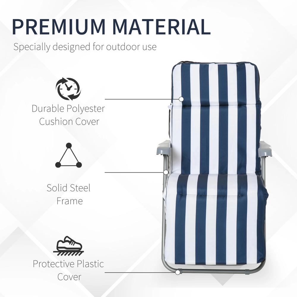 Outsunny 2Pc Folding Sun Loungers Set-Blue/White 6