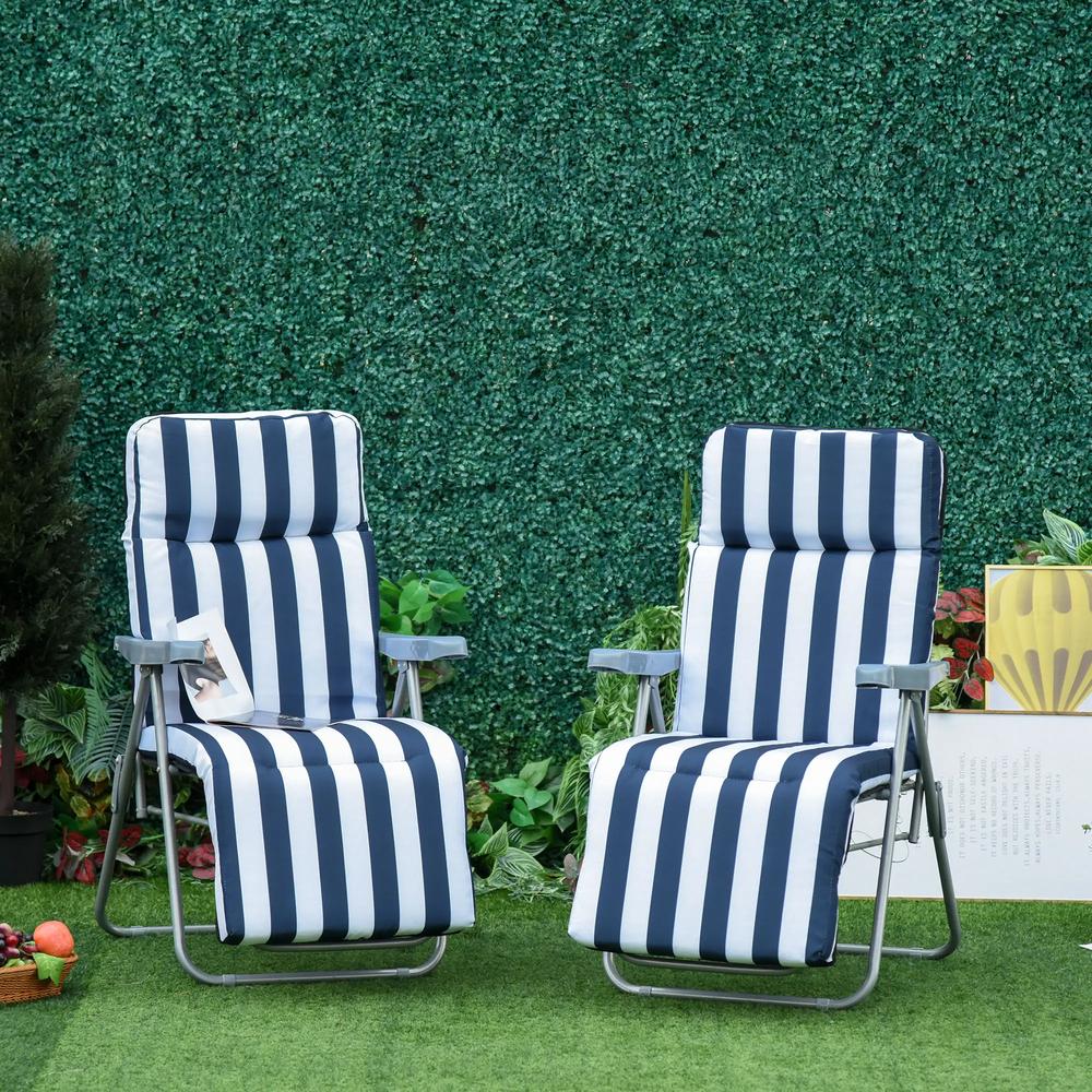 Outsunny 2Pc Folding Sun Loungers Set-Blue/White 9