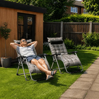 Outsunny 2pc Reclining Zero Gravity Sun Loungers ,Folding Chaise Lounge Chair with Cushions 15