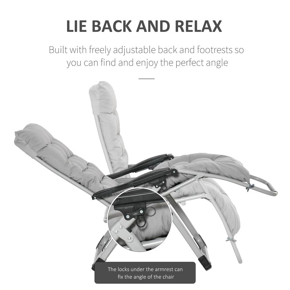 Outsunny 2pc Reclining Zero Gravity Sun Loungers ,Folding Chaise Lounge Chair with Cushions 3