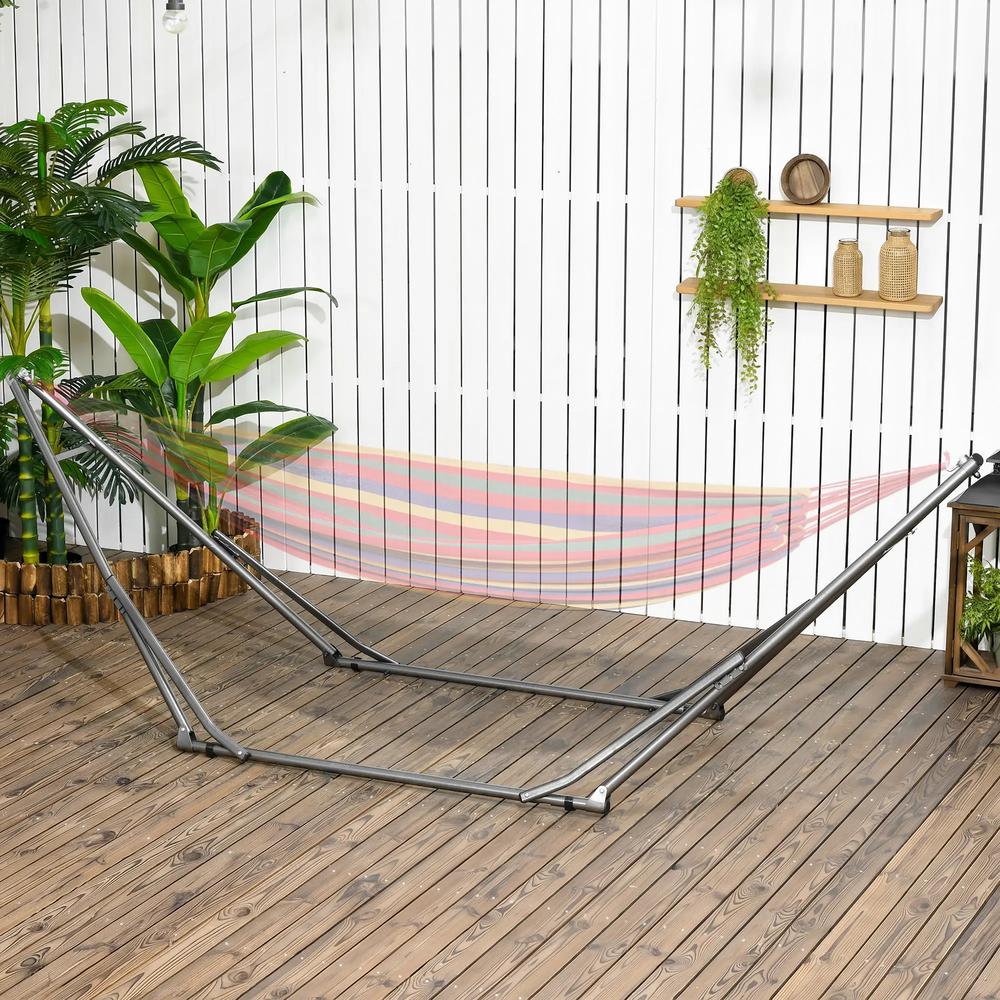 Outsunny 3 in 1 Foldable Hammock Stand, Portable Hanging Chair Stand with Metal Frame, Clothes Drying Rack, Load Capacity 120kg, for Patio, Garden, Fits 8.9ft Hammocks, Black 1