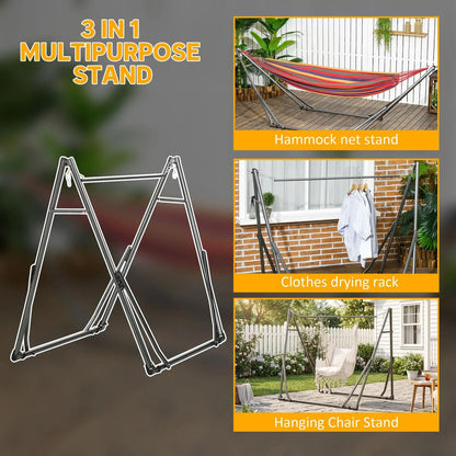 Outsunny 3 in 1 Foldable Hammock Stand, Portable Hanging Chair Stand with Metal Frame, Clothes Drying Rack, Load Capacity 120kg, for Patio, Garden, Fits 8.9ft Hammocks, Black 3